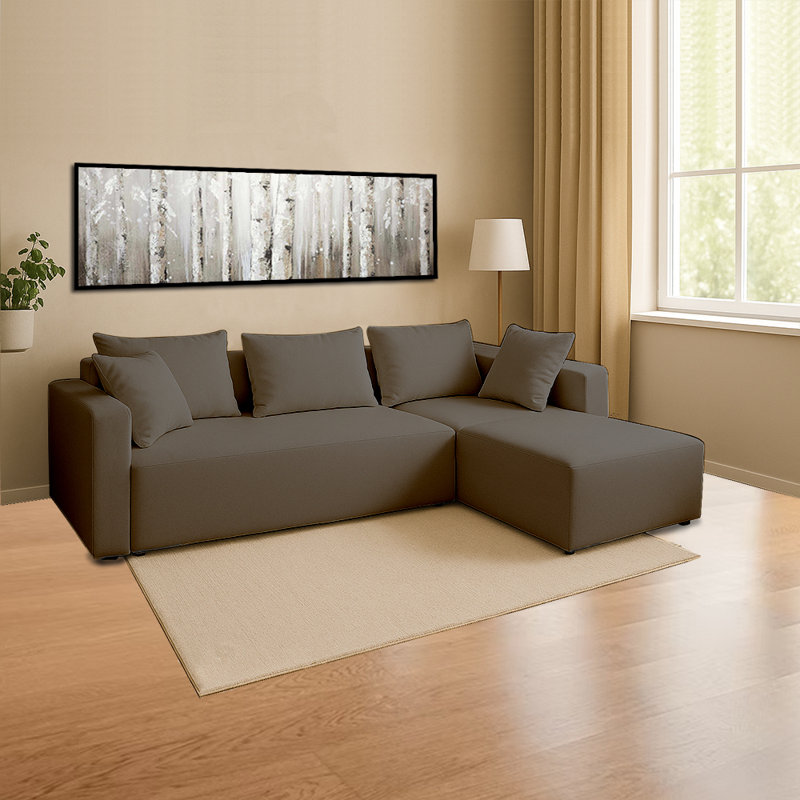 Big sectional sofa - Chenille fabric, Red, 23.62" H x 94.43" W x 59.06" D , 4