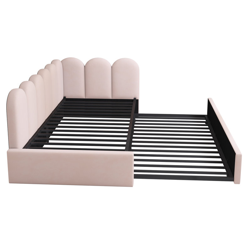 Upholstered Velvet Daybed with Trundle Bed, Pink