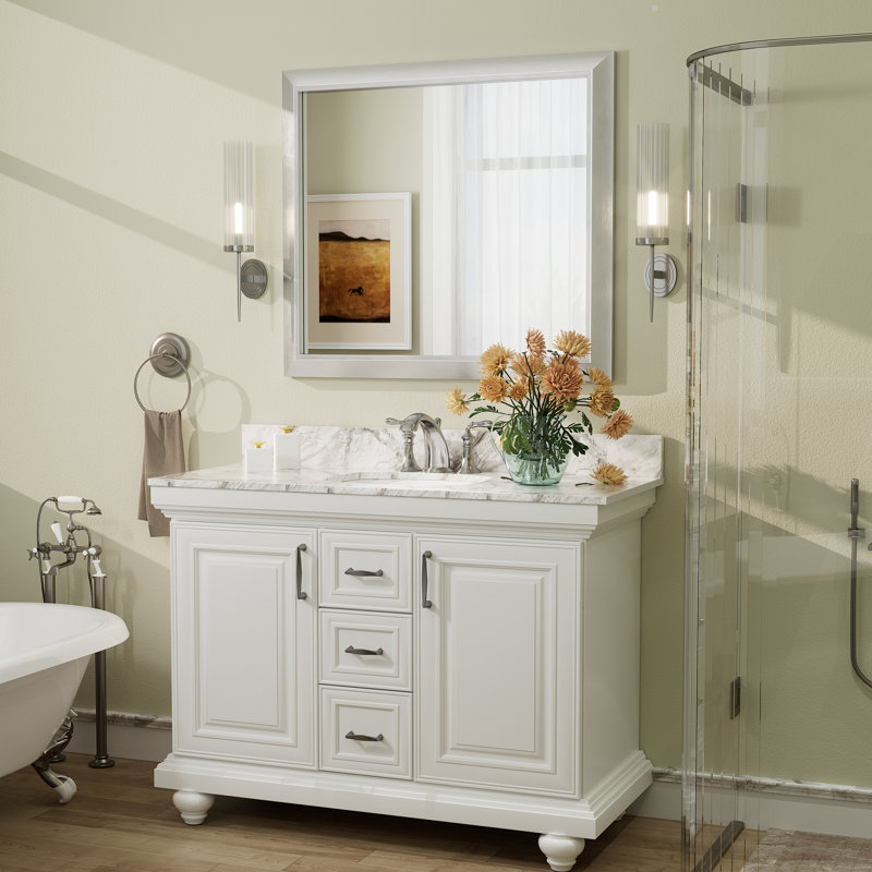 Amara Tempered Glass Mounted Wall Mirror, Brushed Silver, 30" x 22"