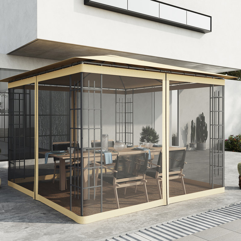 Paroi de remplacement pour filet de gazebo 10 pi X, beige - insectes et feuilles en bloc, s'adapte à la plupart des abris de jardin, filet de processus d'installation rapide pour patio, espace de patio à l'écart, matériau, paroi latérale à fermeture à glissière