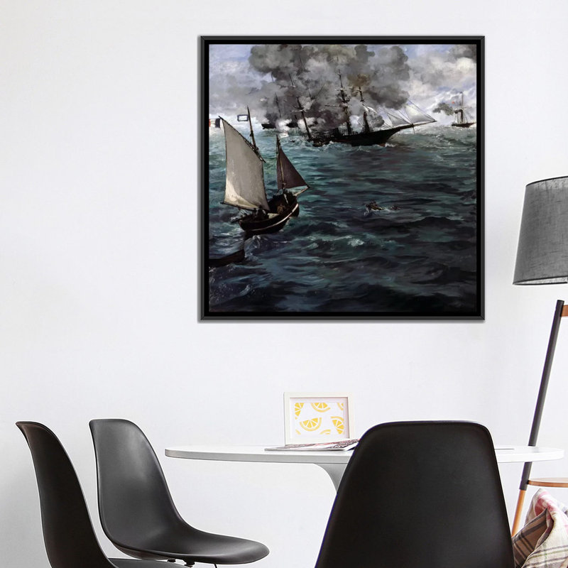 Reproduction d'art sur toile tendue, "La Bataille de l'USS Kearsarge et du Css Alabama" par Edward Manet, Pas de tapis