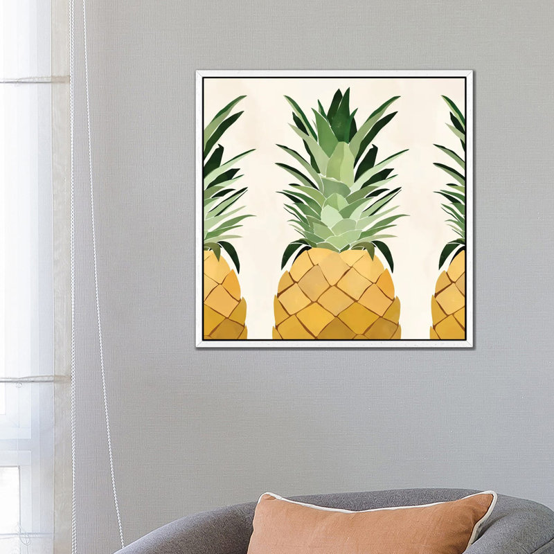 Pineapple Trio by Bria Nicole - Print on Canvas, 66.04 cm H x 66.04 cm W, White Framed Canvas
