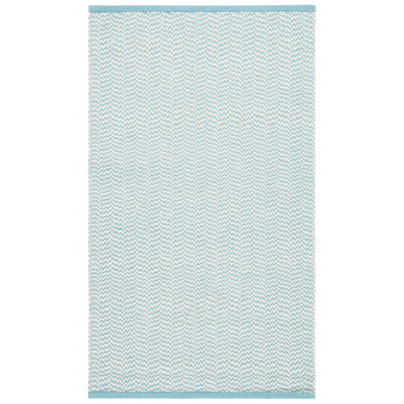 Vermont Hand Woven Cotton/Wool Geometric Rug in Teal/Ivory, Rectangle 3' x 5'