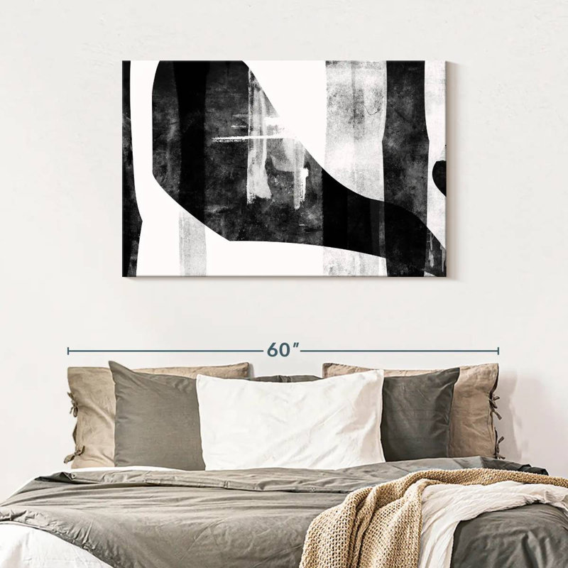 Encre noire abstraite sur toile, H 30 po x l 45 po x P 1,25 po