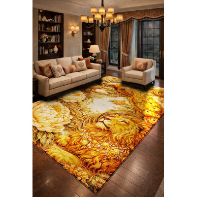 Tapis vert tissé à motif floral lavable Mosso