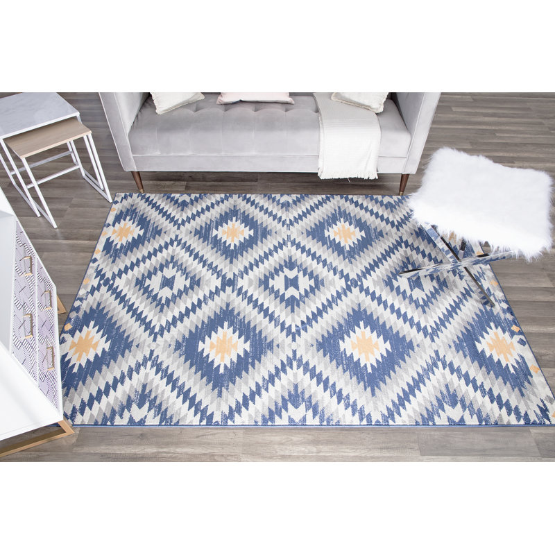 Heron Bodrum Tribal Kilim Denim Area Rug, Rectangle 8'9" x 12', Gold/Ivory/Navy/Gray