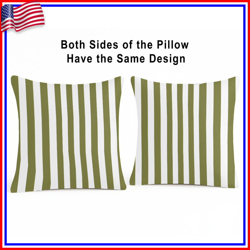Olive Vertical Stripes Double Sided Throw Pillows, 18 x 18 inches