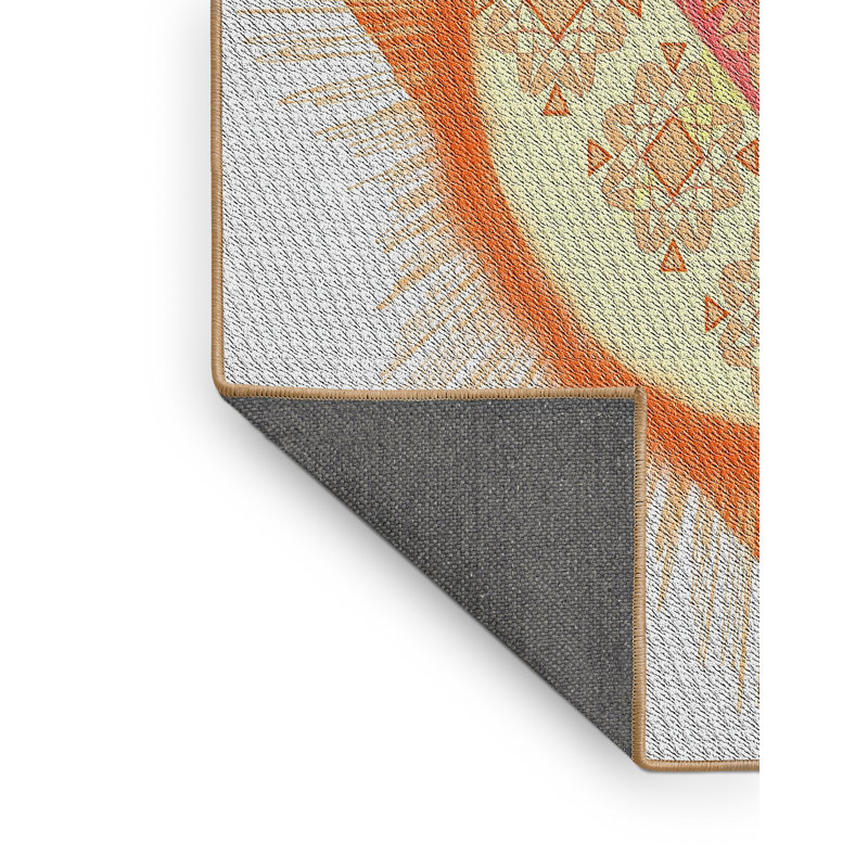 Tapis crème/orange/jaune tissé à la machine, Rectangle 5 pi x 7 pi