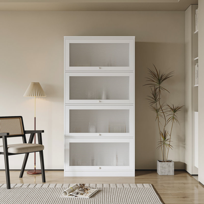 Armoire de rangement de bureau à portes en verre MM, Blanc