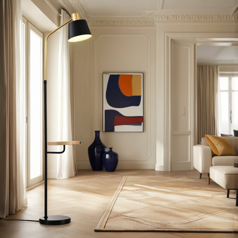 Marble Base Floor Lamp with USB Charging & Side Table,Matte Gold +Matte Black