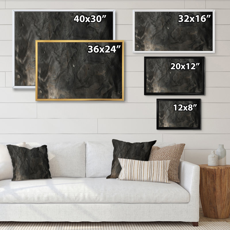Impression sur toile «Flavour Art Waves In Shades Of Black II», H 16 po x l 32 po x P 1 po, Cadre flottant blanc