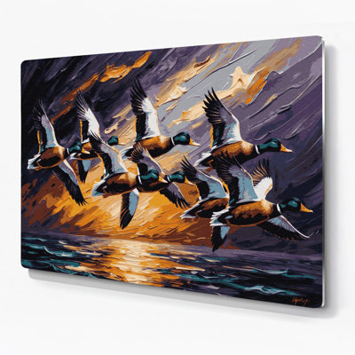 Oiseau colvert, art mural mauve en métal