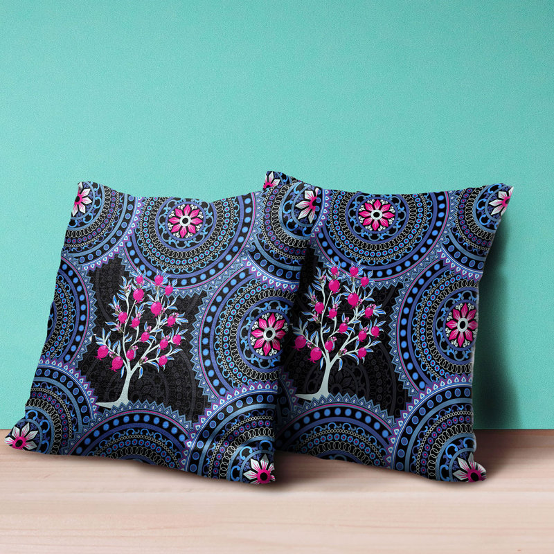 Housse et insert de coussin décoratif en polyester, 18 po x 18 po, Indigo / noir
