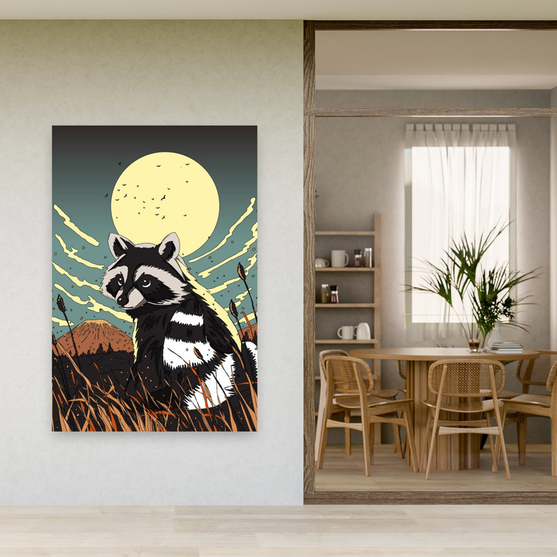 «Raccoon Under Moonlight Abstract Contemporary Bird Forest Landscape», reproduction d'art mural, H 60 po x l 40 po