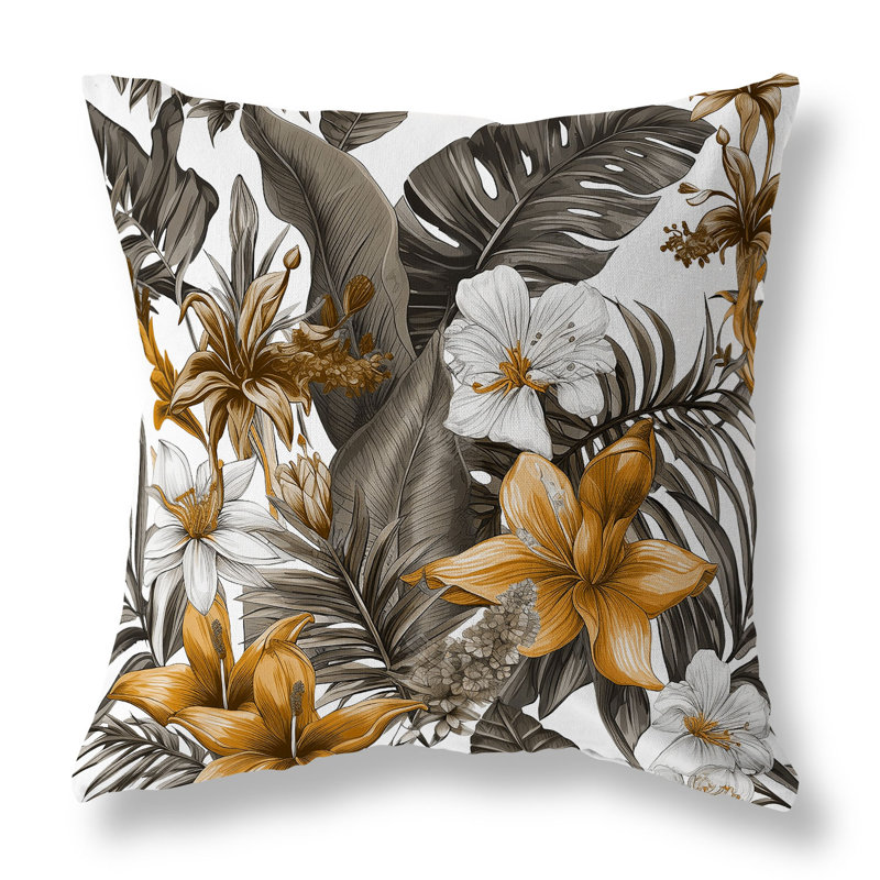 Coussin Rainforest Reverie, H 16 po x l 16 po, Blanc / bronze floral