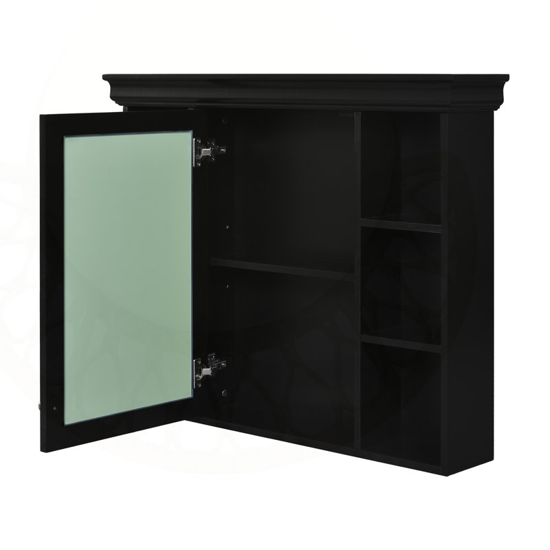 Armoire de rangement murale de 35 po x 28 po avec porte miroir et conception moderne avec 6 tablettes ouvertes pour une organisation et un attrait esthétiques améliorés