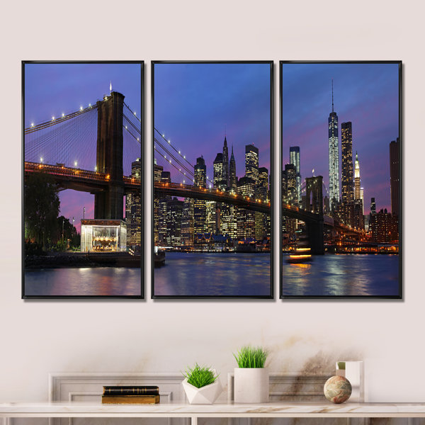 Ebern Designs Brooklyn Bridge And Manhattan At Sunset Framed On Canvas ...