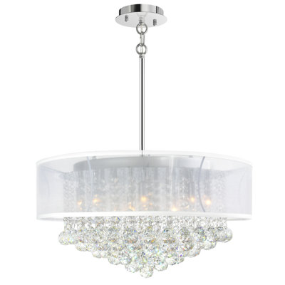 24-Inch 12 Light Drum Shade Chandelier – Chrome Finish, Ideal for Dining Rooms, Kitchens, and Living Spaces