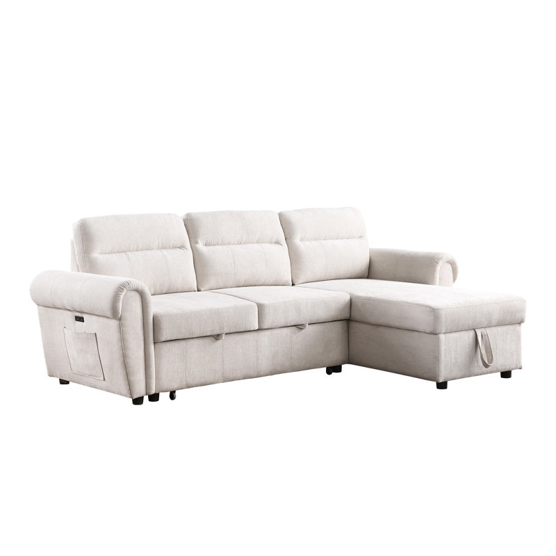 Reversible Sectional With Beige Chenille, And Organized Storage Chenille Sleeper Charging Ports Chaise