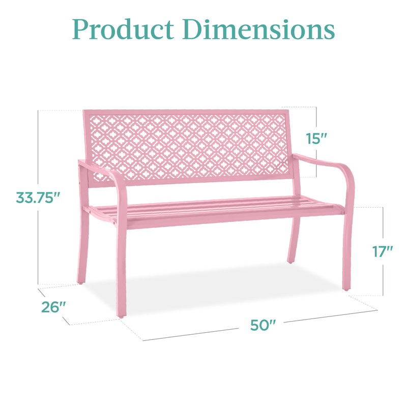  Banc de jardin intérieur / extérieur en acier avec dossier géométrique, niveleurs de pieds - rose