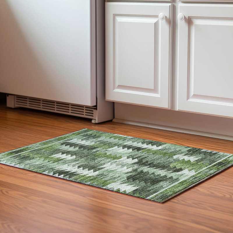Premium Machine Washable Prisco Olive Rug, Rectangle 1'8" x 2'6"