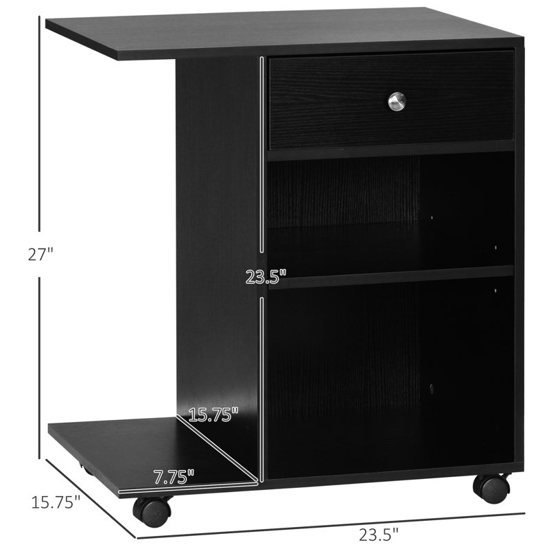 Table d'imprimante mobile avec tablette réglable et rangement abondant pour ordinateurs portables de bureau