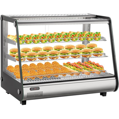 Vitrine commerciale pour chauffe-plats, vitrine chauffante pour comptoir, chauffe-plats commerciaux avec tablettes réglables, portes coulissantes en verre, vitrine chauffante électrique à 3 niveaux