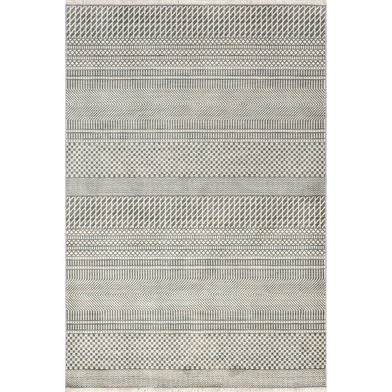 Lavender Geometric Fringe Area Rug, Rectangle 5' x 7'10"