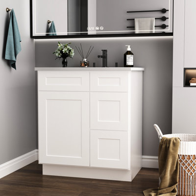 Base de meuble-lavabo de salle de bain en contreplaqué blanc Shaker - 30 po x 21 po x 34,5 po X 21 34,5, -, Entretien facile