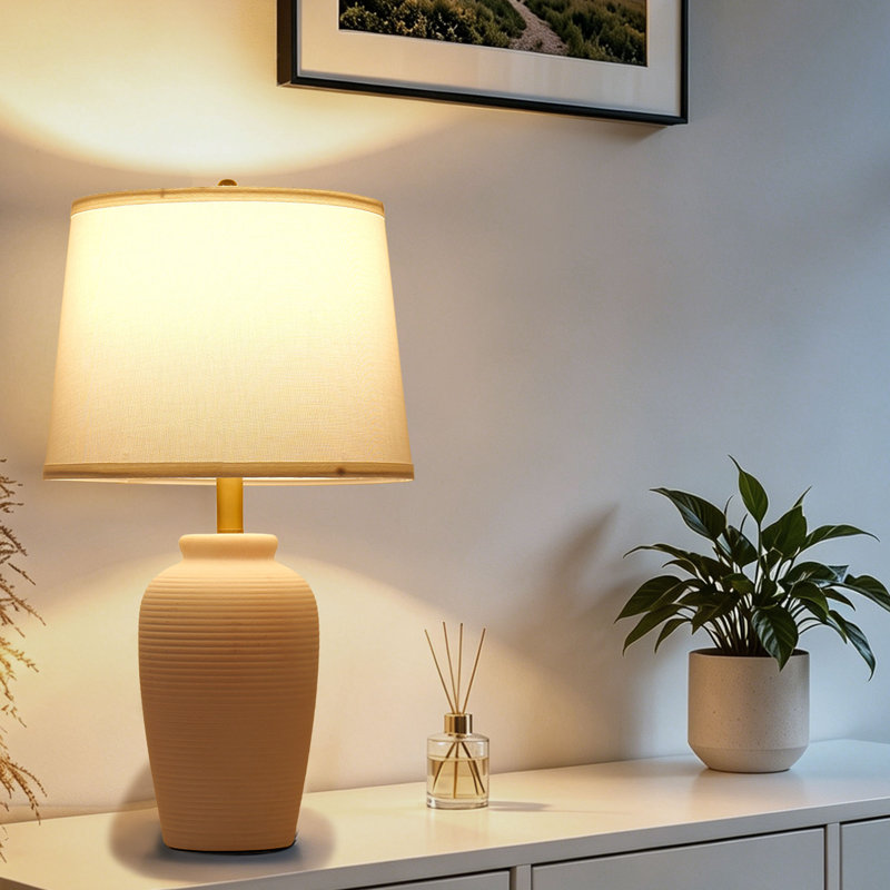 23.8"Ceramic Table Lamp Touch Control Bedside Lamp, Beige