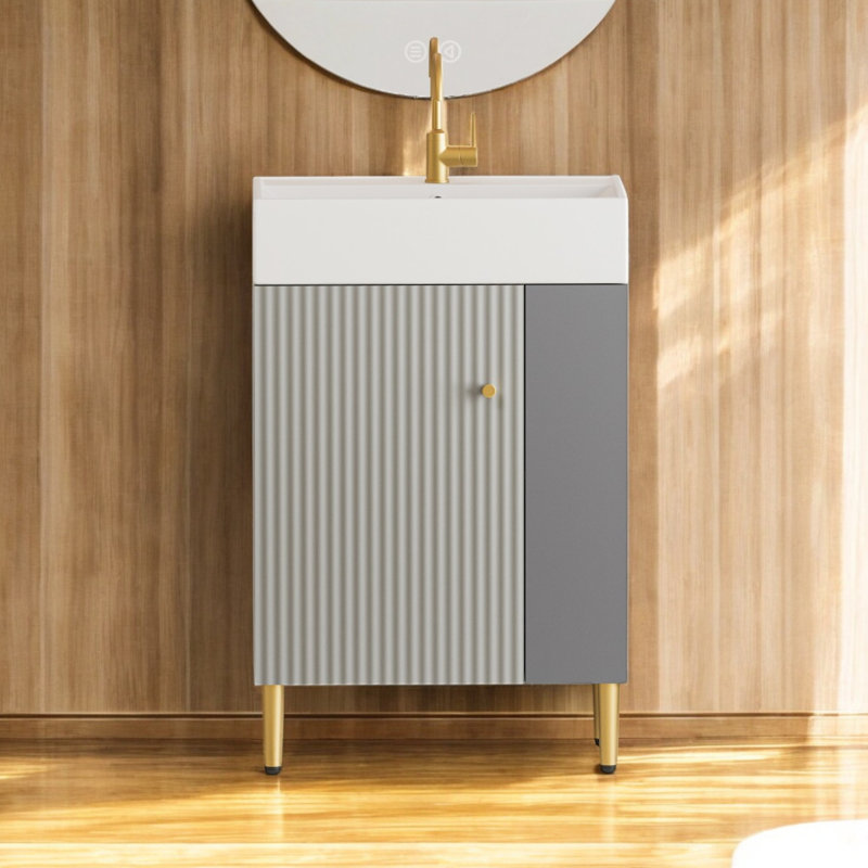 21.6'' Single Bathroom Vanity with Ceramic Top, Gray