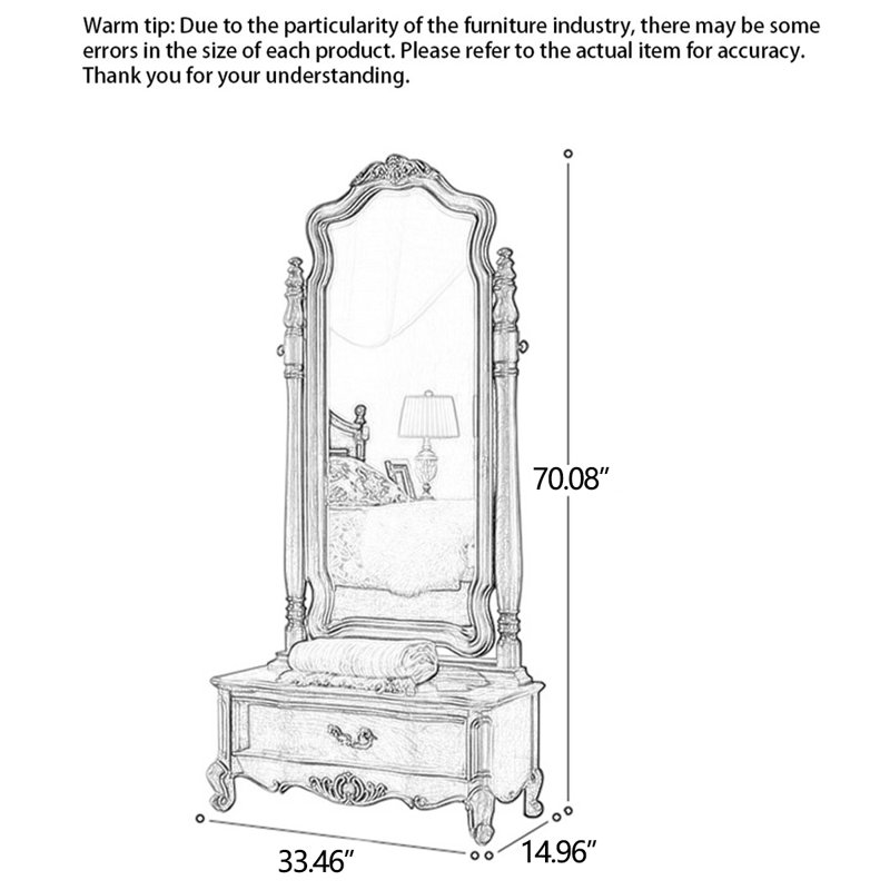 Miroir américain en chêne avec tiroirs