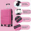 Ensemble de valises de voyage en PP de qualité supérieure, ensemble de valises à verrou TSA 3 pièces avec des tailles de 20, 24 et 28 pouces avec roues pivotantes à 360 °, rose