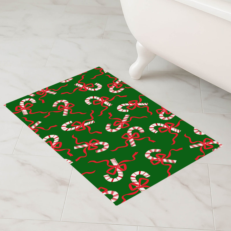 Tapis de bain Candycanes & Bows, Simple - L 24 po x l 17 po, Vert