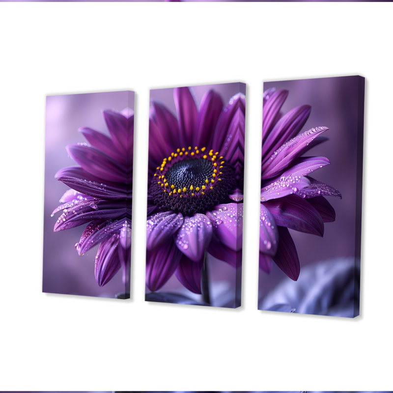 Ensemble de décoration murale moderne tournesol mauve fusion II, Toile tendue, H 40 po x l 60 po