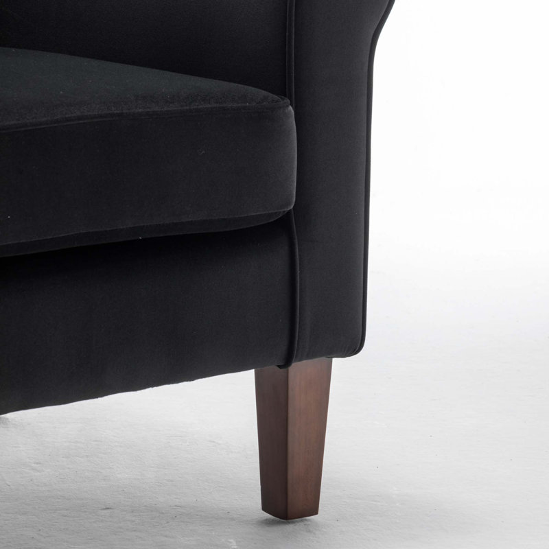 Chaise avec accoudoirs roulés Traditional avec structure en bois de bouleau massif et siège rembourré de mousse, Black
