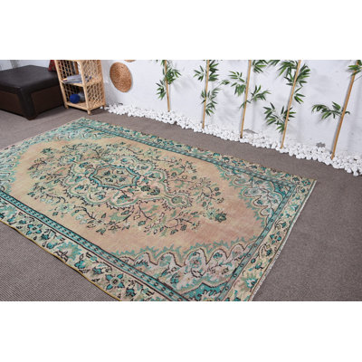 Tapis rétro, tapis en laine, grand tapis de 5,4 x 9,1 pi, tapis de chambre à coucher, tapis turcs, tapis orientaux verts