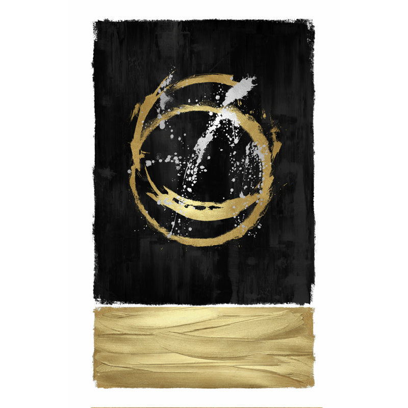 «Black and Gold Circle Abstract», reproduction d'art sur toile tendue, H 18 po x l 12 po