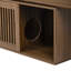 Meuble audio-vidéo style Mid-Century en noyer avec surface extensible et coussins de chat