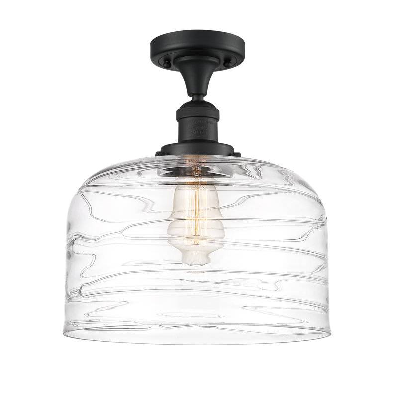 Plafonnier semi-encastré 1 lumière Bell, Ampoule DEL 6 watts rétro, Noir mat, Tourbillon déco transparent