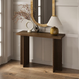 Stead Fluted Console Table, Small Modern Entryway Table for Narrow Space, Living Room Furniture - Solid Wood Entryway Table - Fluted Cross Bass and Rectangular Top (Walnut)