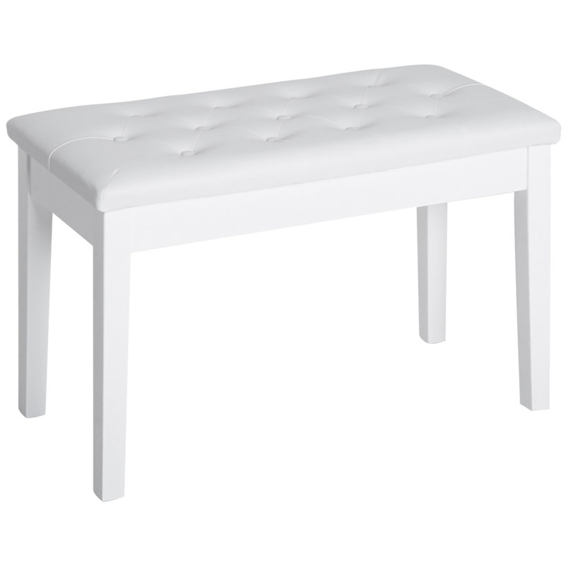 Piano Bench, Duet Piano Chair With Faux Leather Padded Cushion And Wooden Frame, Button Tufted Keyboard Bench, White, White