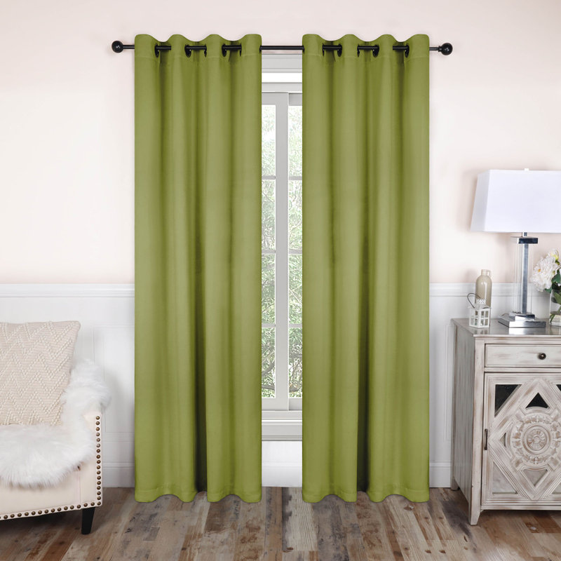 Bertrand Solid Modern Room Darkening Curtain Panel, Sage, 52" W x 63" L