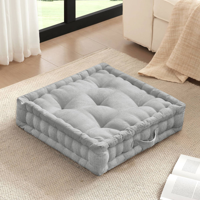 Coussin de sol carré en chenille poly A Alez, Gris, Carré de 24 po