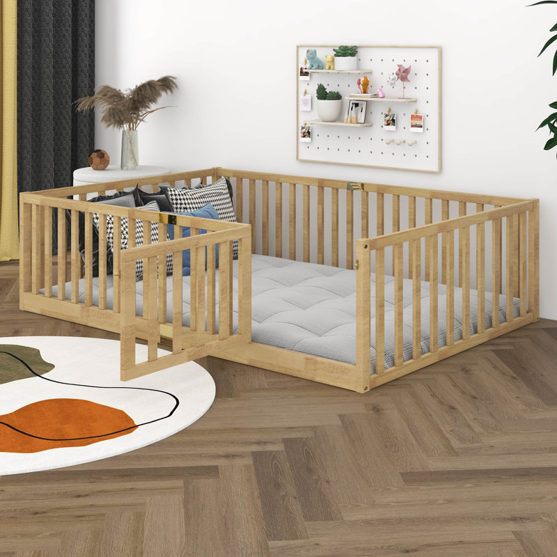 Lit sur pied avec rails hauts, structure de lit en bois massif, Lit double