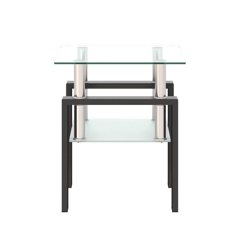 1-Piece Modern Tempered Glass Tea Table Coffee Table End Table, Square Table For Living Room, Black, Transparent