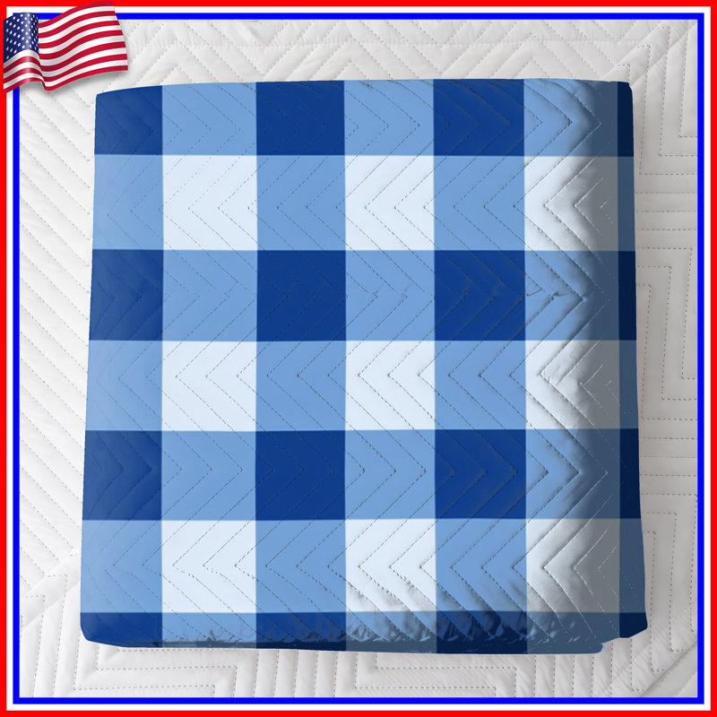Blue White Gingham Quilted Bedspread All Sizes, Full / Double