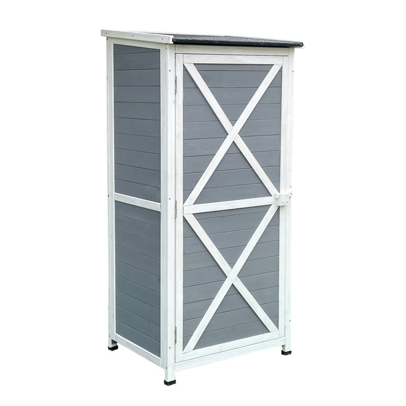 Gray Fir Wood Outdoor Storage Shed with Shelves