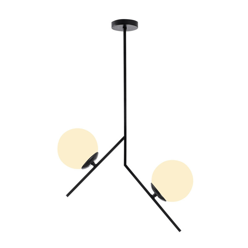 Industrial Scandinavian Chandelier, Black Metal Body, 28.3 x 5.9 inches | Height: 29.1 inches | 2 x E27 Sockets (Max 40W) | Stylish Glass Cap & Durable Design, Perfect for Modern Living Spaces & Dining Areas