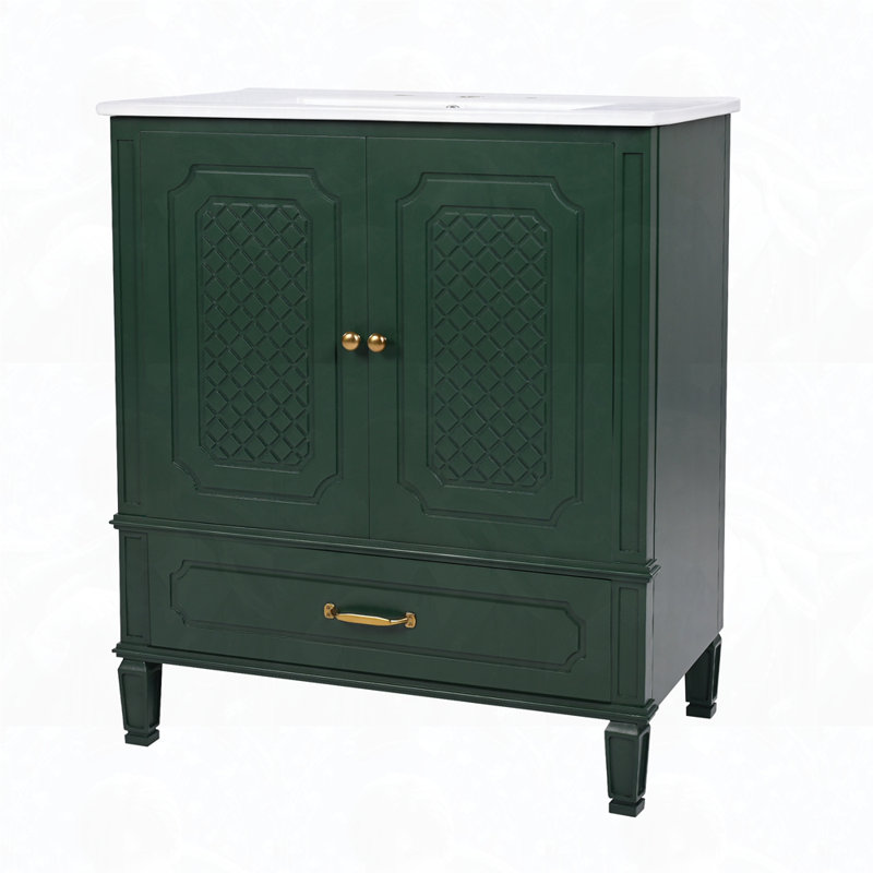 Meuble-lavabo de rangement multifonctionnel de style rétro, Vert foncé